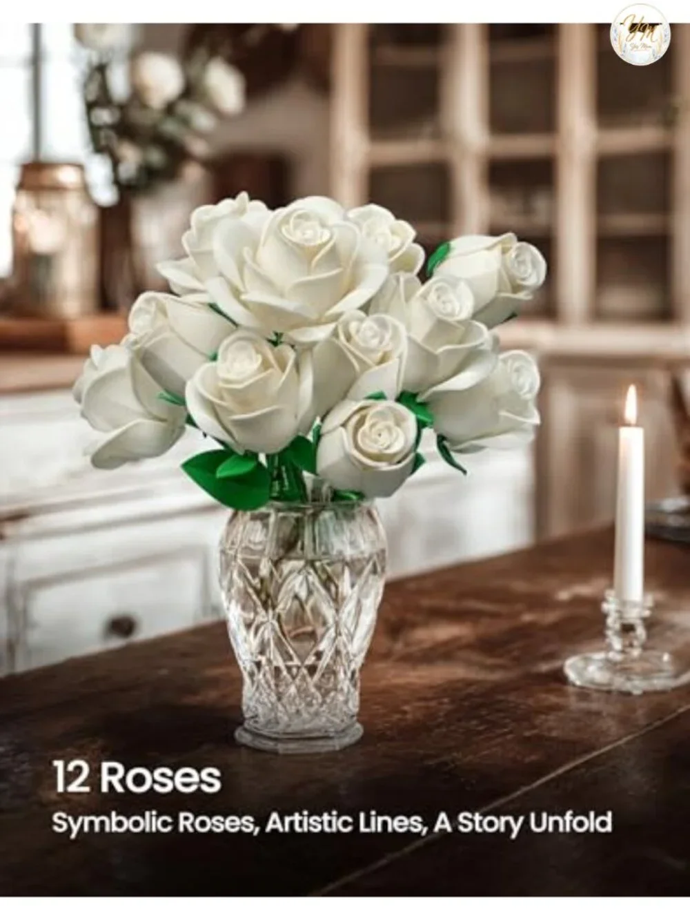 White Rose Bouquet Building Set, 12Pcs Wedding Flower Botanical Collection for